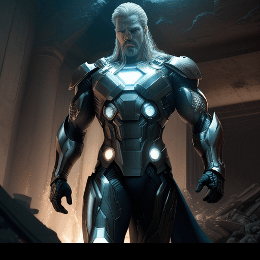 AI generated:  Realistic film ultratexture 4dx A man finds the secret lair of the hyperion(marvel character) fight...