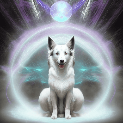 AI generated: A strikingly mystical creature, reminiscent of a large border Collie, magical female monster, takes ...
