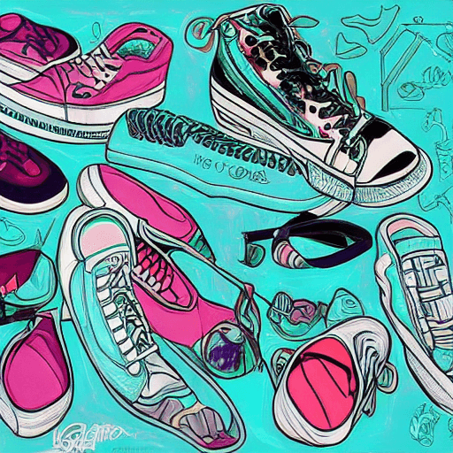 AI generated: sneaker poster design, inspired by Harumi Hironaka, y2k, 2000s fashion, 2000s, digital art, high det...