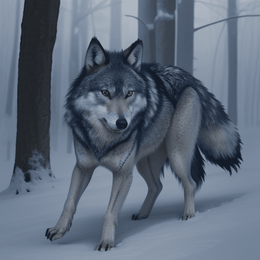AI generated: Wolf hunter blue
