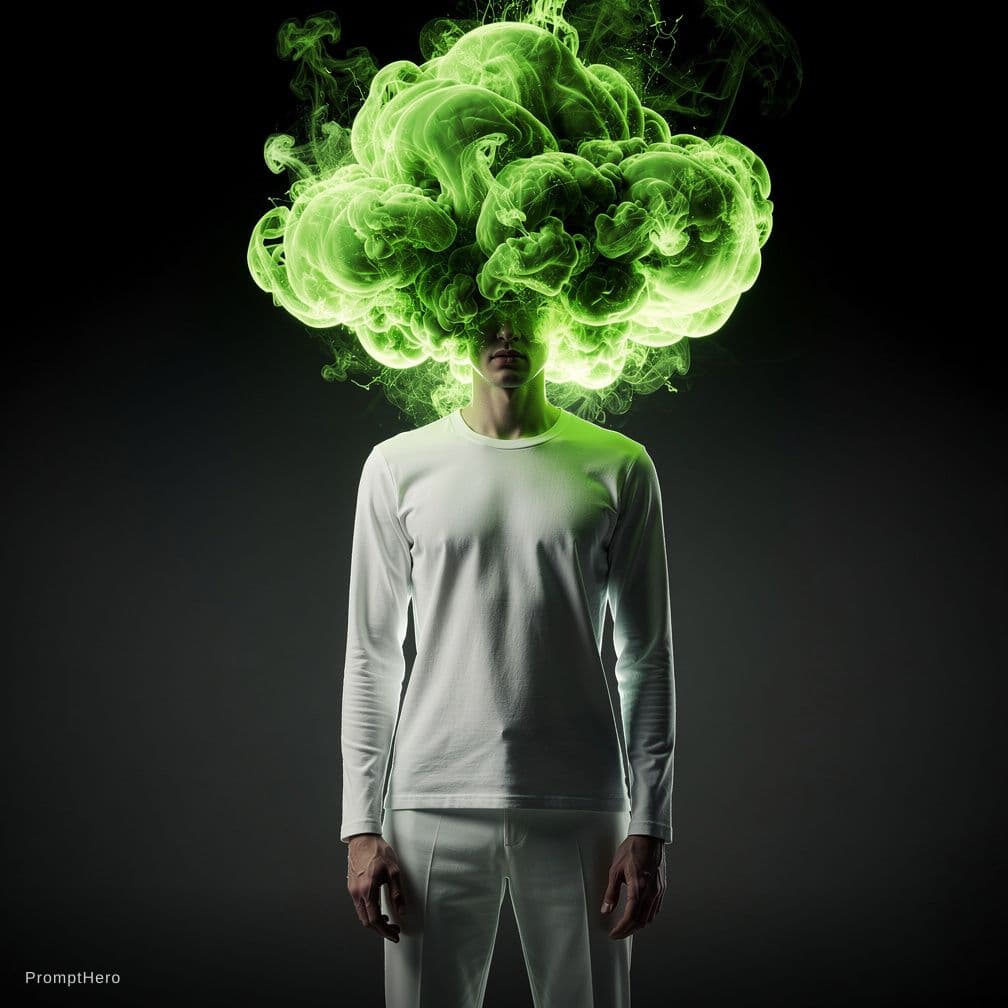 AI generated: photograph, front central shot, full-length, unknown gender figure, black and vibrant radioactive gr...