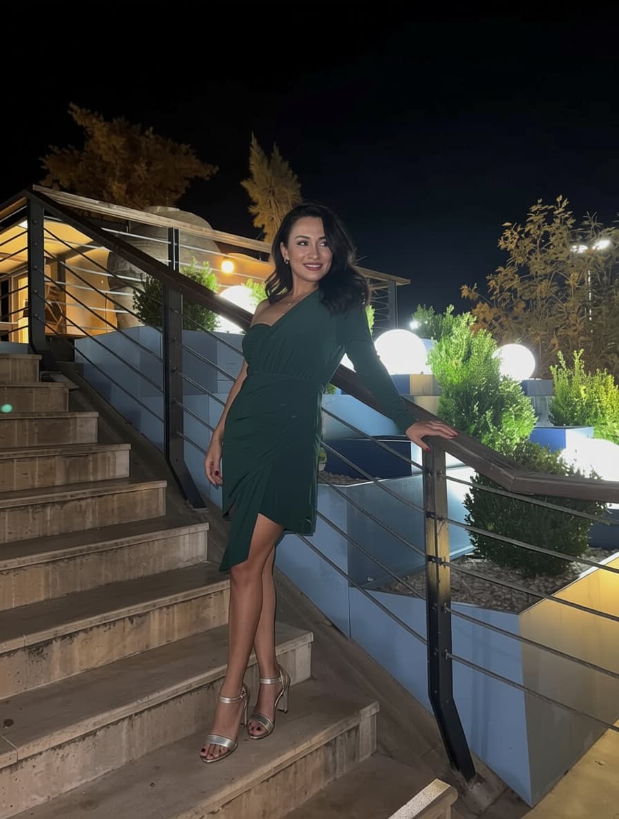 AI generated: the girl on the reference image is overbending 90 degree