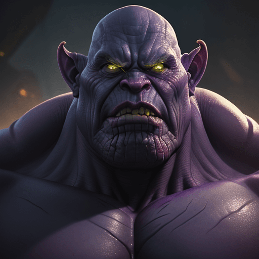 AI generated: body portrait, very angry thanos orc, intimidating, menacing, powerful, low angle, horror, octane re...