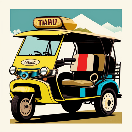 AI generated: tuk tuk in chiang mai vector retro travel poster