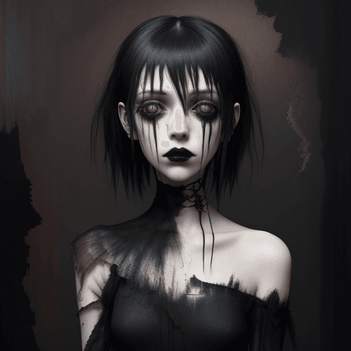 AI generated: Mixed media artwork + Emotional goth girl + Elegant dress + Skin lesions as a storytelling element +...
