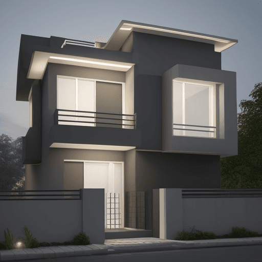 AI generated: facade, front view, minimalist, realism lights --no duplex, two story, double layer --chaos 2 --ar 4...