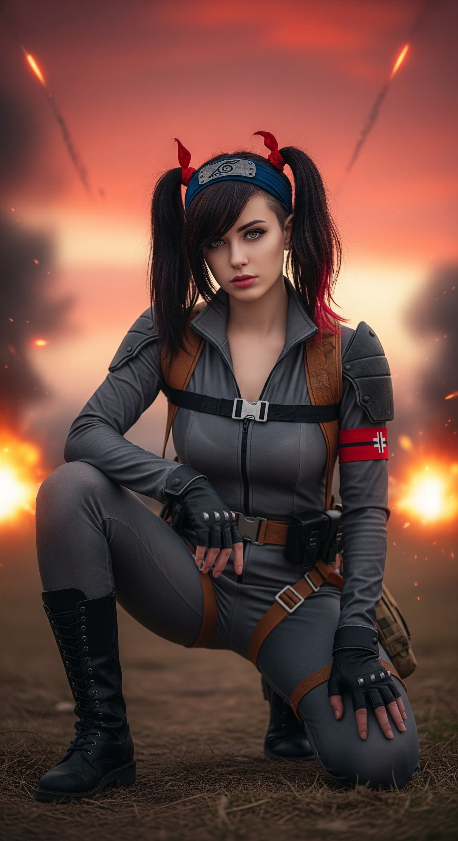 AI generated: masterpiece, best quality, highres, absurdres, very awa, 1girl, solo, m4rn1edef, medium hair, black ...