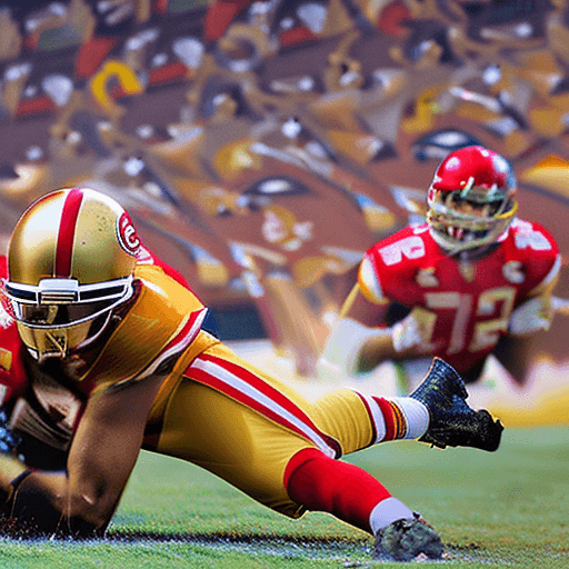 AI generated: A powerful collision of football team helmets, Kansas City Chiefs, iconic Red white and yellow and T...