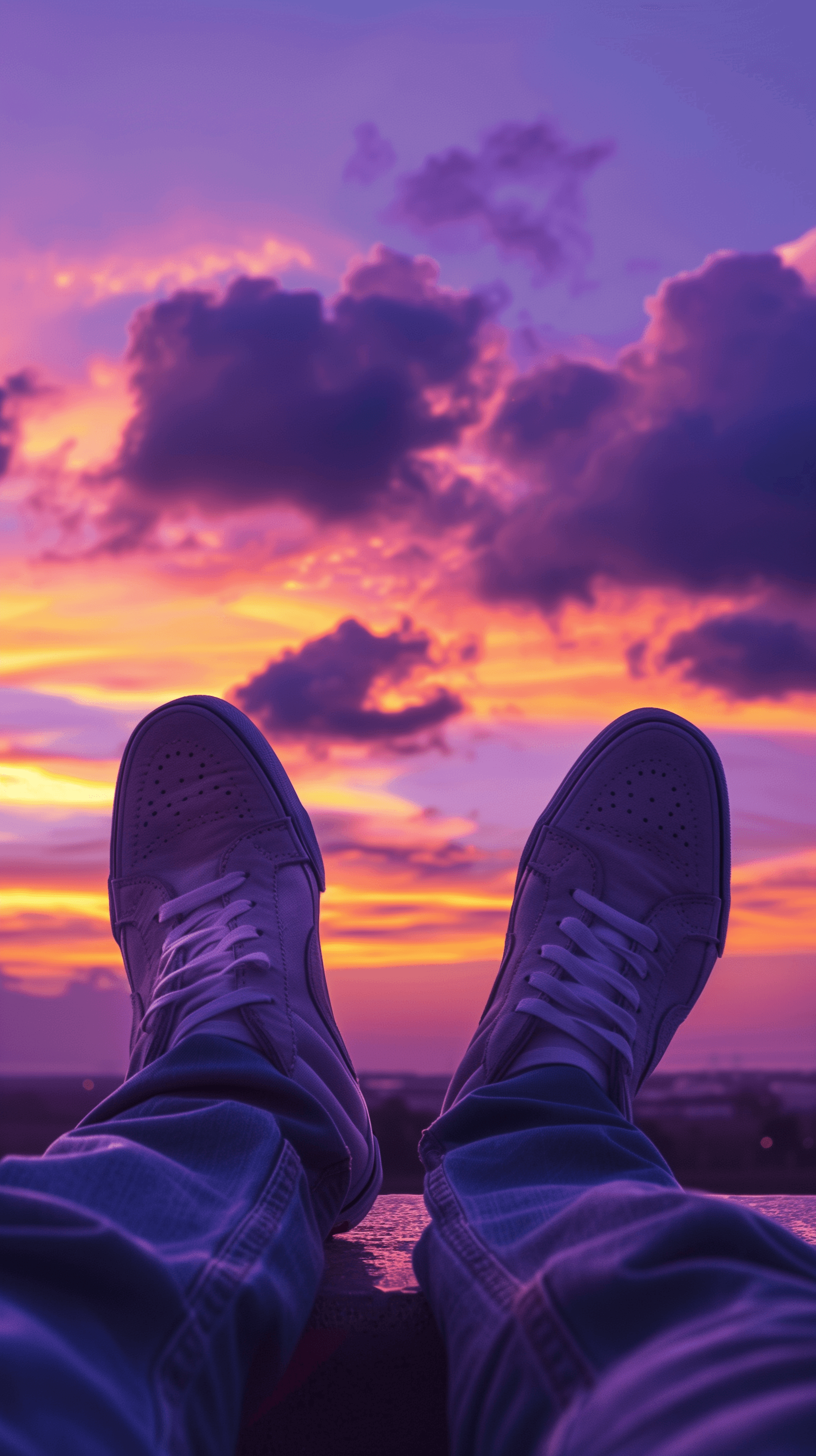 AI generated: a close-up view of a pair of Vans high-top sneakers, edges worn, resting on a ledge against a backdr...