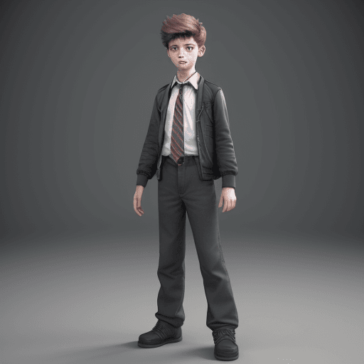 AI generated: a portrait of a 15 year old boy standing full length, 3d animation, 4k, 8k, hdr, cheerful, smart