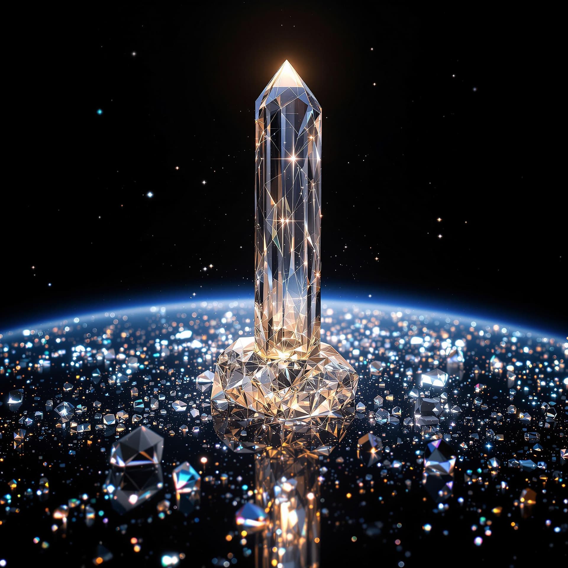 AI generated: Rare beautiful long crystal, light refraction, intricate play of refracting colors, atmospheric ligh...