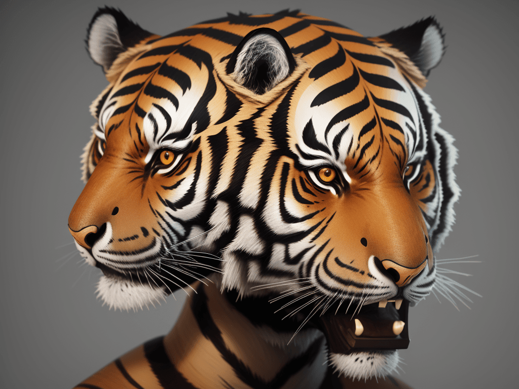 AI generated: a portrait of TIGER, wooden sculture:5,HD,16K, octane render, 8k