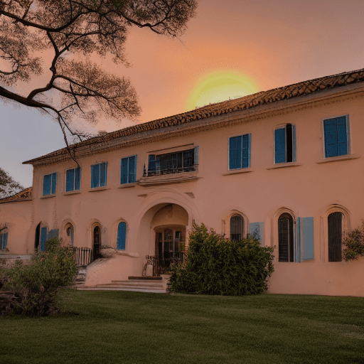 AI generated: sunset under a villa

