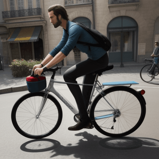 AI generated: Photo of a ultra realistic un homme se deplace sur une etrange bicyclette
