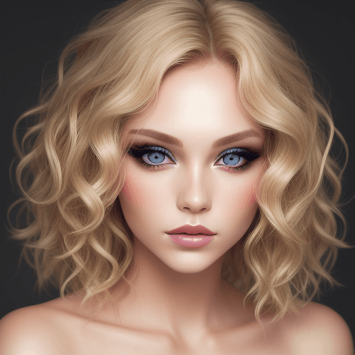AI generated: beautiful model with short wavy blonde hair, foxy eye makeup photography by Julia Hetta