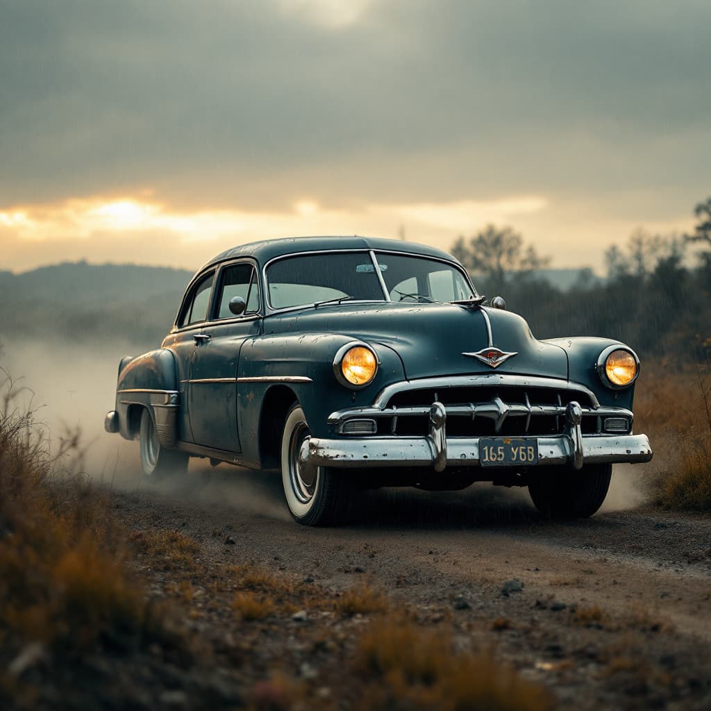 AI generated: give me a old car image this car is old too much old version and it will be bollowed style, car is r...