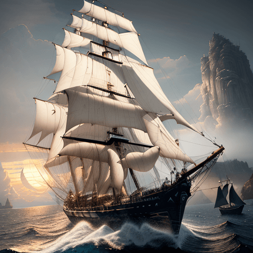AI generated: Photo of a ultra realistic sailing ship, dramatic light, pale sunrise, cinematic lighting, battered,...