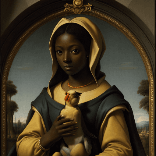 AI generated: dark skin, Virgin Of The Goldfinch - Raphael, hyper detailed, hyper resolution