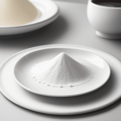 AI generated: white powder lie on a plate on the table professional colour grading, soft shadows, no contrast, cle...
