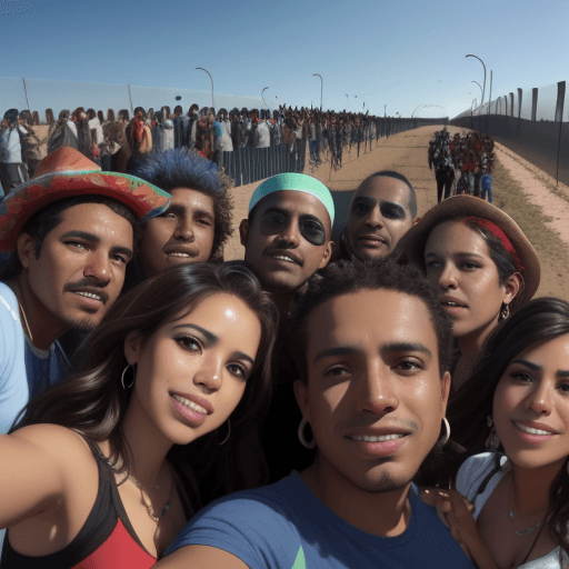 AI generated: GoPro selfie, photorealistic of a group of Mexican, south american, african, middle eastern, haitian...