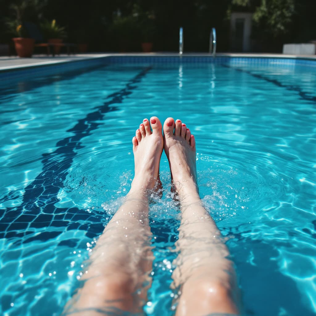 AI generated: two white girls RELAXING FEET in empty bather pool,mid school

