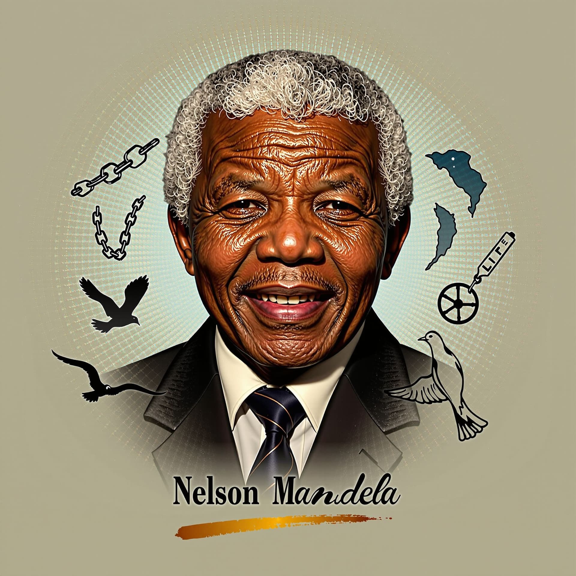 AI generated: "Warm, inspiring hyperrealistic portrait of Nelson Mandela in his later years. Set against a neutral...
