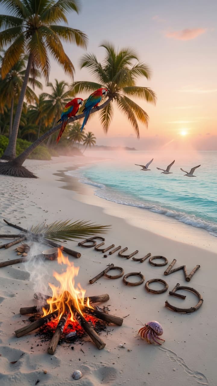 AI generated: Ultra-realistic National Geographic level photograph of a pristine deserted tropical beach at sunris...