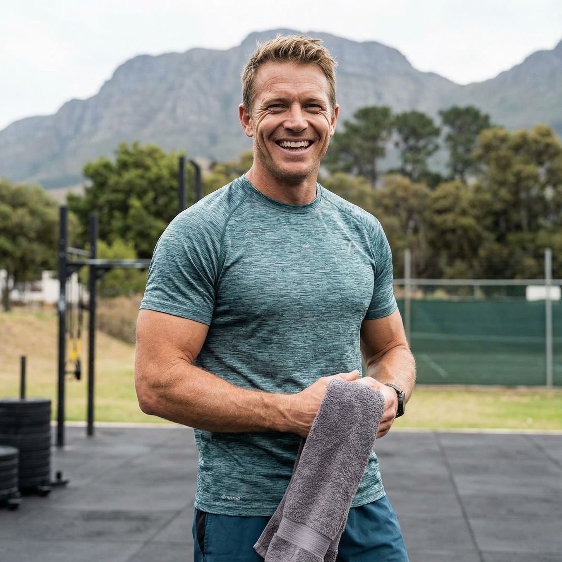 AI generated: a fit man smiling