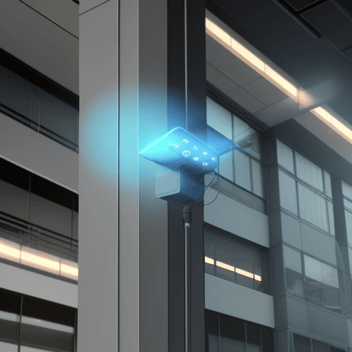 AI generated: 
Smart sensors for structural health monitoring being used in a building