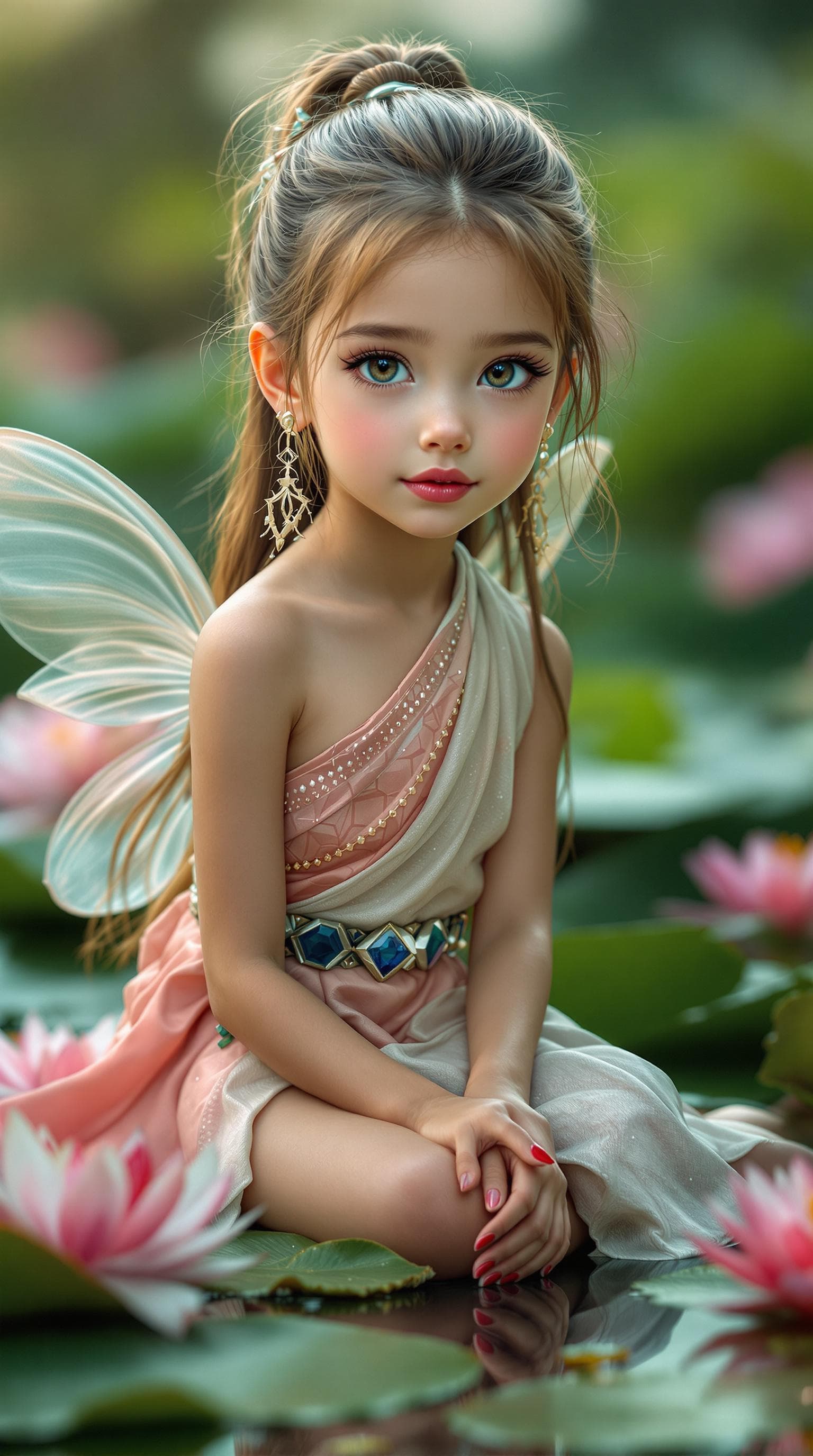 AI generated: a professional photo of a exceptionally beautiful girl in the world (age 10), (ten year old), tiny f...