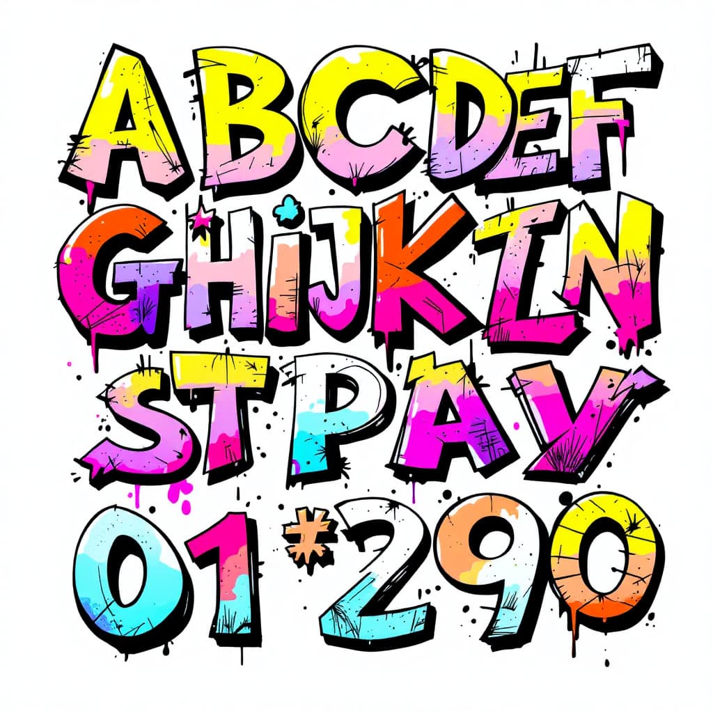 AI generated: a graffiti but cool alphabet, isolated on white background. show each letter from A - Z and numbers ...