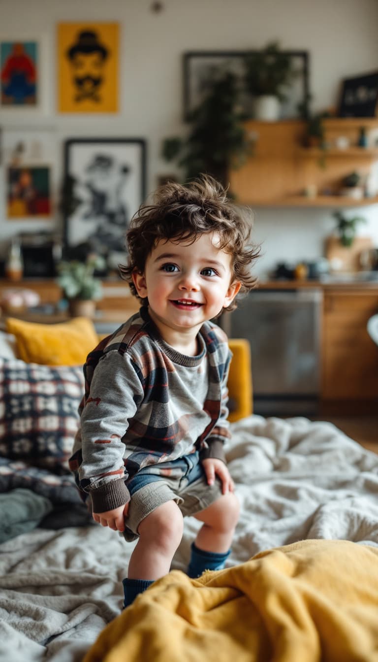 AI generated: a 4 year old chandler bing from friends in a nyc apartment inspired by the show friends
