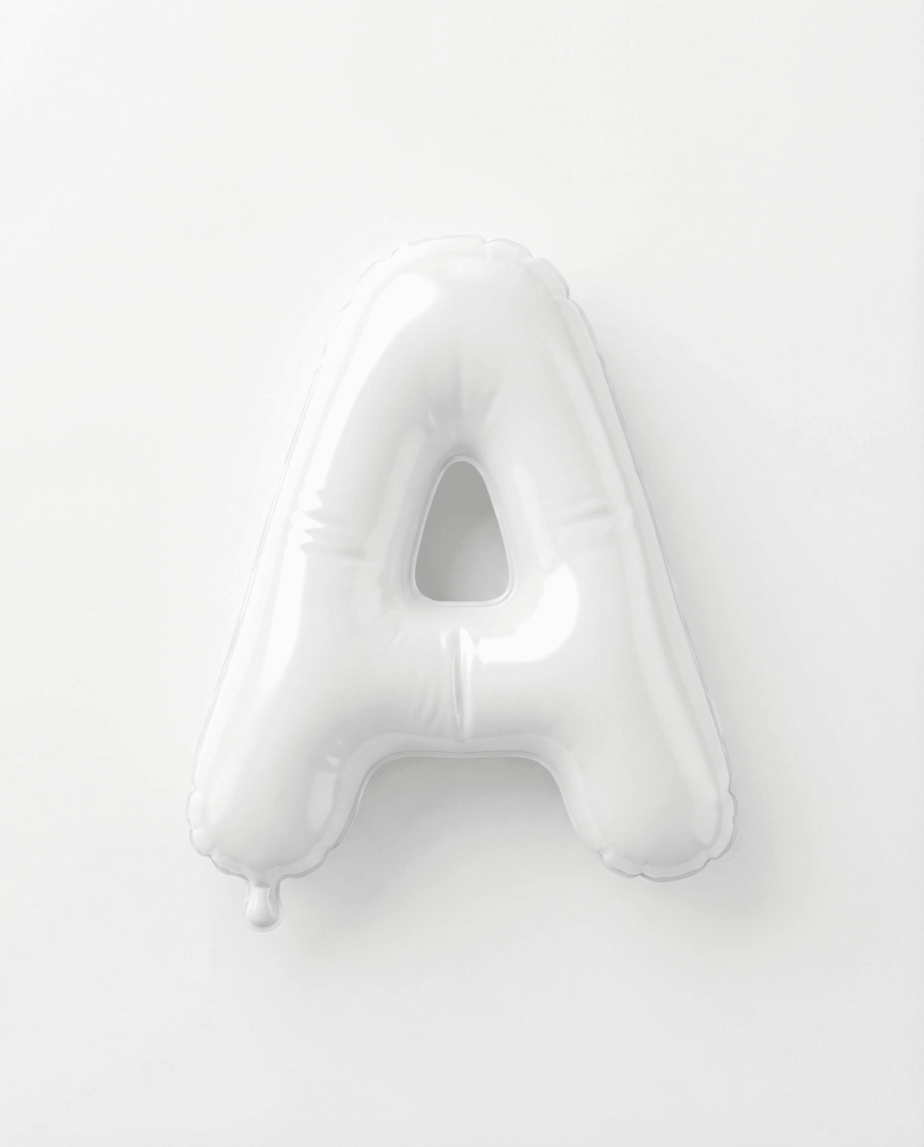 AI generated: PHOTOREALISTIC PRODUCT PHOTO, ultra-minimal white-on-white. A single inflated capital letter “A” mad...