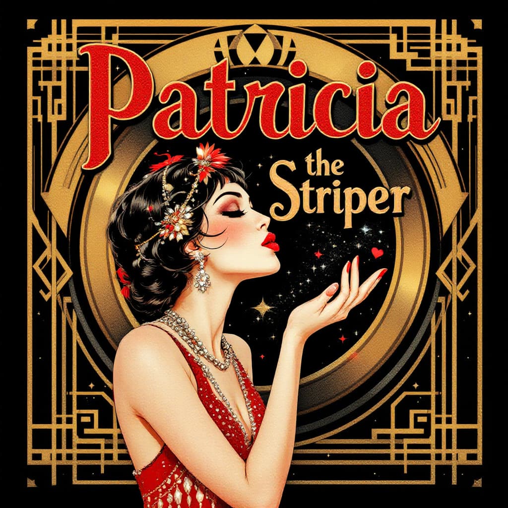 AI generated: A 1920s Art Deco-style poster in a palette of rich gold, deep black, and crimson red. A glamorous fl...