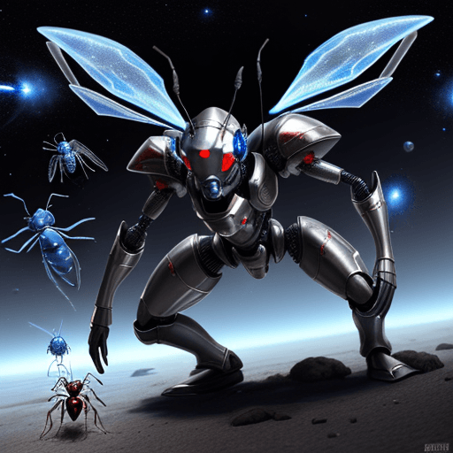 AI generated: 100 unit army, blue ant army group with silver armor invasion the planet, gun fire each other with r...