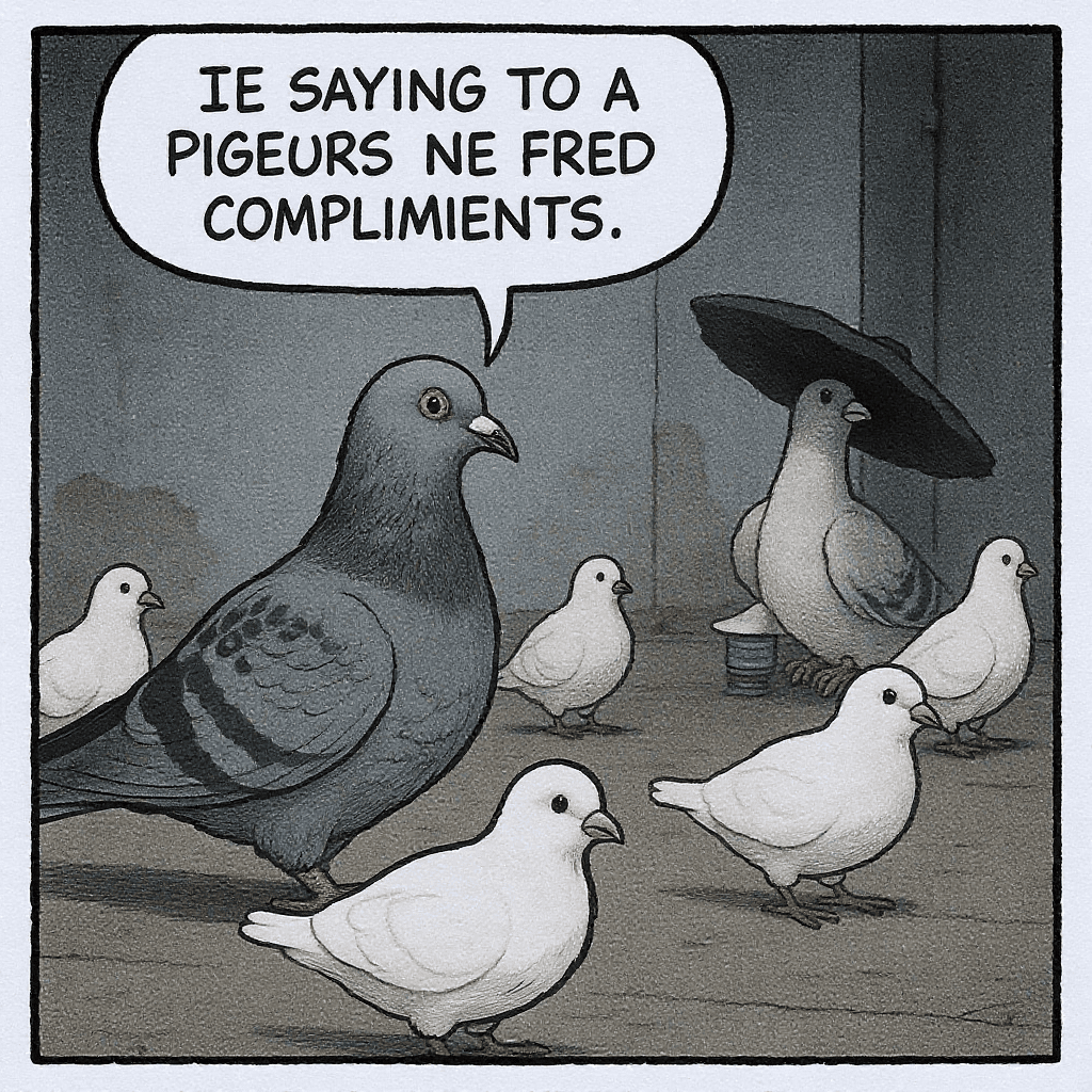 AI generated: The prompt is training pigeons to deliver cryptic compliments.