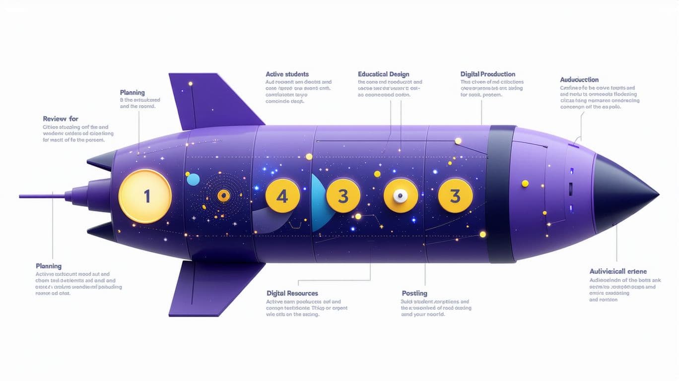 AI generated: Create a realistic 3D image of a futuristic horizontally stylized rocket, divided into 7 sections, r...