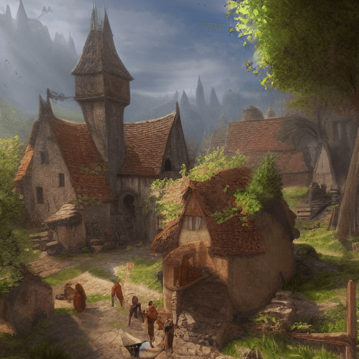 AI generated: A small medieval village, fantasy, D&D, concept art, sharp focus, trending on artstation,  midday, s...
