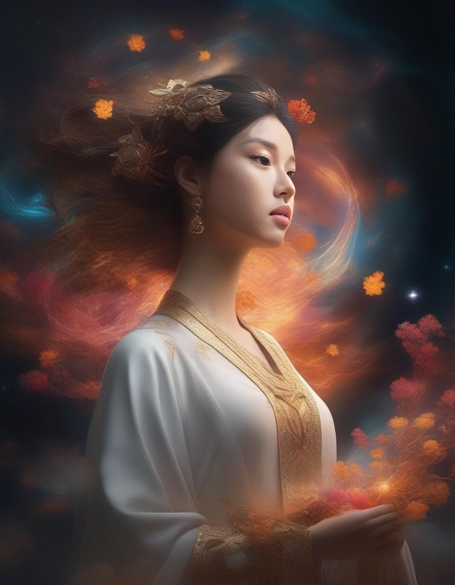AI generated: raytraced render and digital painting of humans transforming into ethereal modest biological gods we...