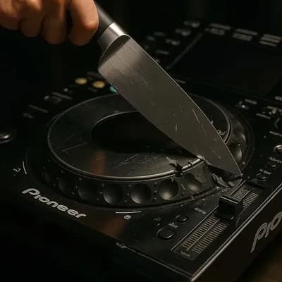 AI generated video: animate cutting the cdj leaving the marks