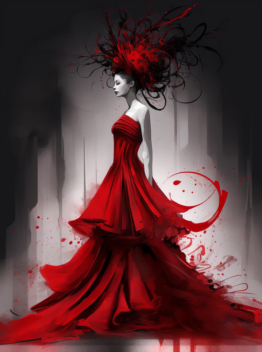 AI generated: a painting of a woman in a red dress, digital art, inspired by Nicolas Carone, tumblr, digital art, ...