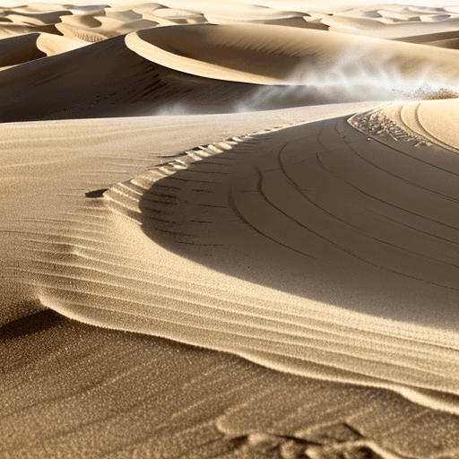 AI generated: Dust bowl - showing sand in the foreground.  Style should be windswept but sun dappled.