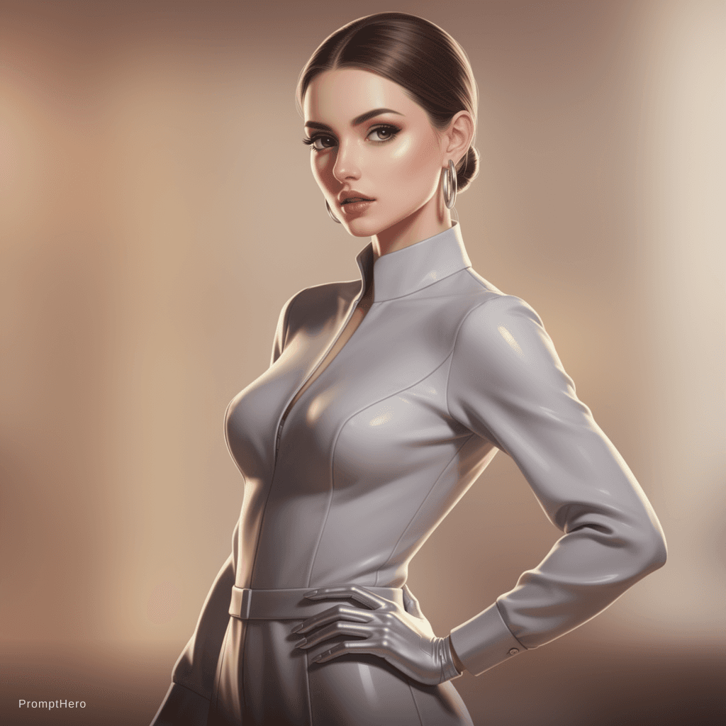 AI generated: “Uma mulher com corpo sintético de aparência realista, pele lisa e brilhante, curvas perfeitas, usan...