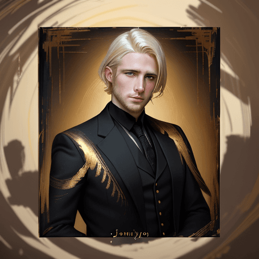 AI generated: new art : a white man 32 years old, blonde hair with dark clothes archaeologist and no beard. satara...