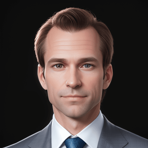 AI generated: Linkedin professional photo of a mid-40 Caucasian slim man in a suit with studio lighting, bokeh, co...
