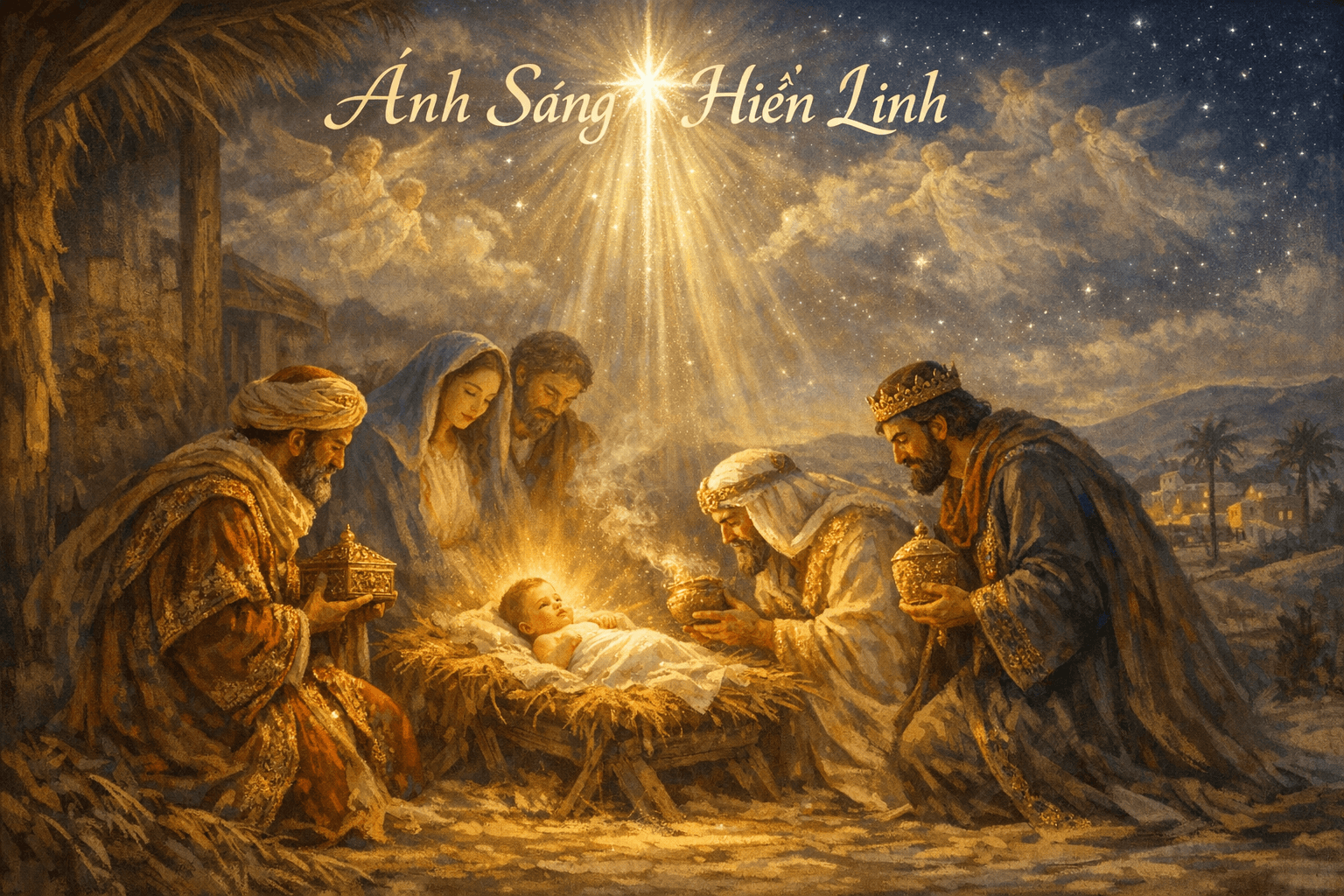 AI generated: A sacred and cinematic depiction of the Epiphany (Matthew 2) in a serene, luminous, and spiritual st...