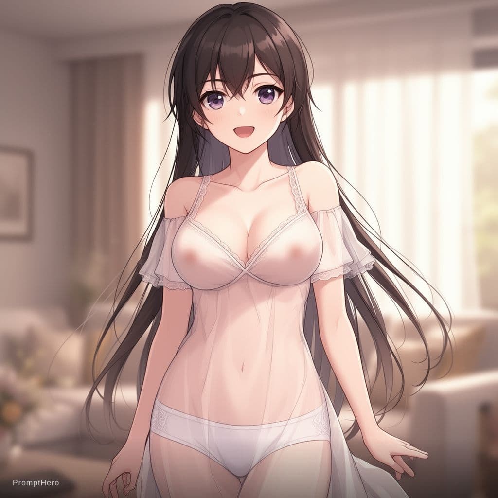 AI generated: Anime girl with nipples marks under dress and large boobs