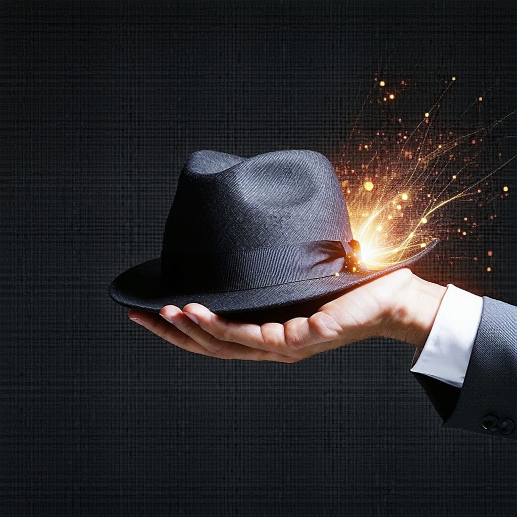 AI generated: A hat being handed towards the viewer. The hat is being handed by a man in suit. We can see the insi...
