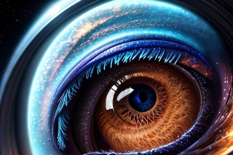 AI generated: Sci-fi imagination, cosmic planet, planet made of gas clouds and eye, disturbing, dark, sharp and br...
