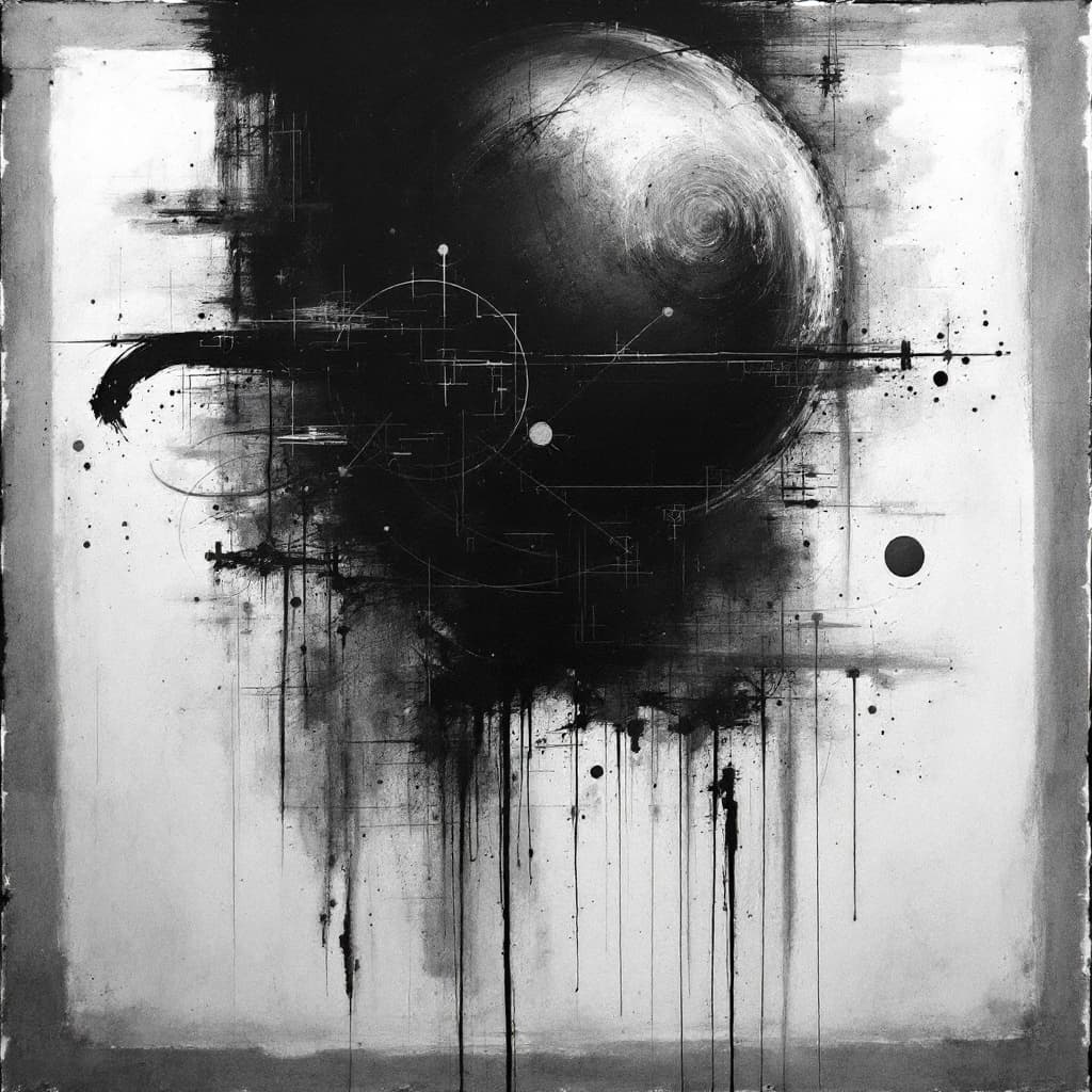 AI generated: abstract, minimalist, charcoal, psy, dark, dreep, b&w 